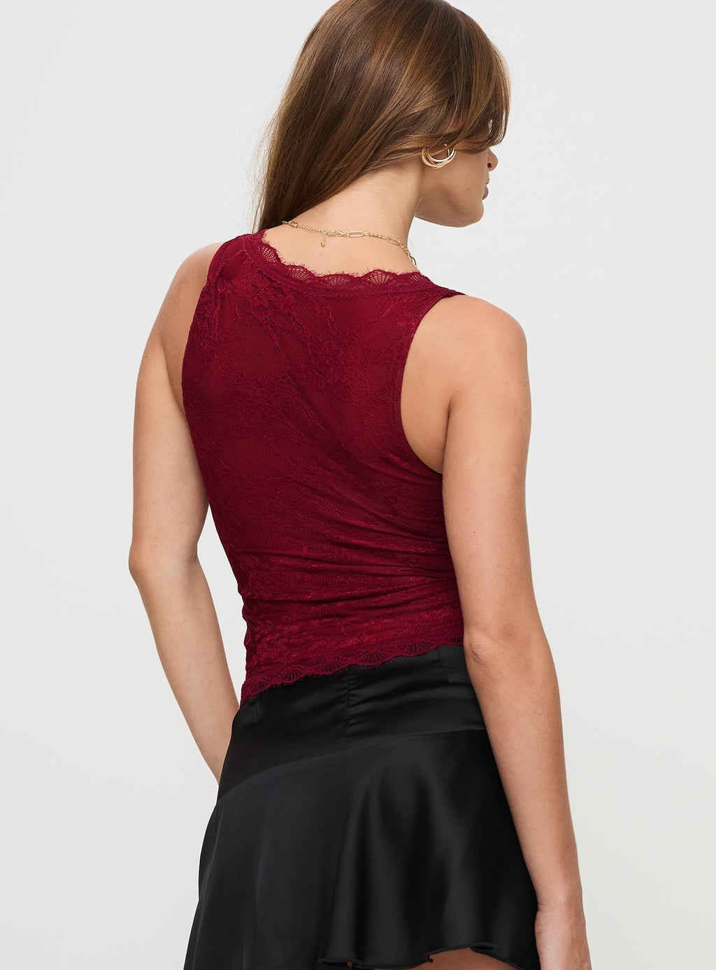 Bordo Dantel V Yaka Top