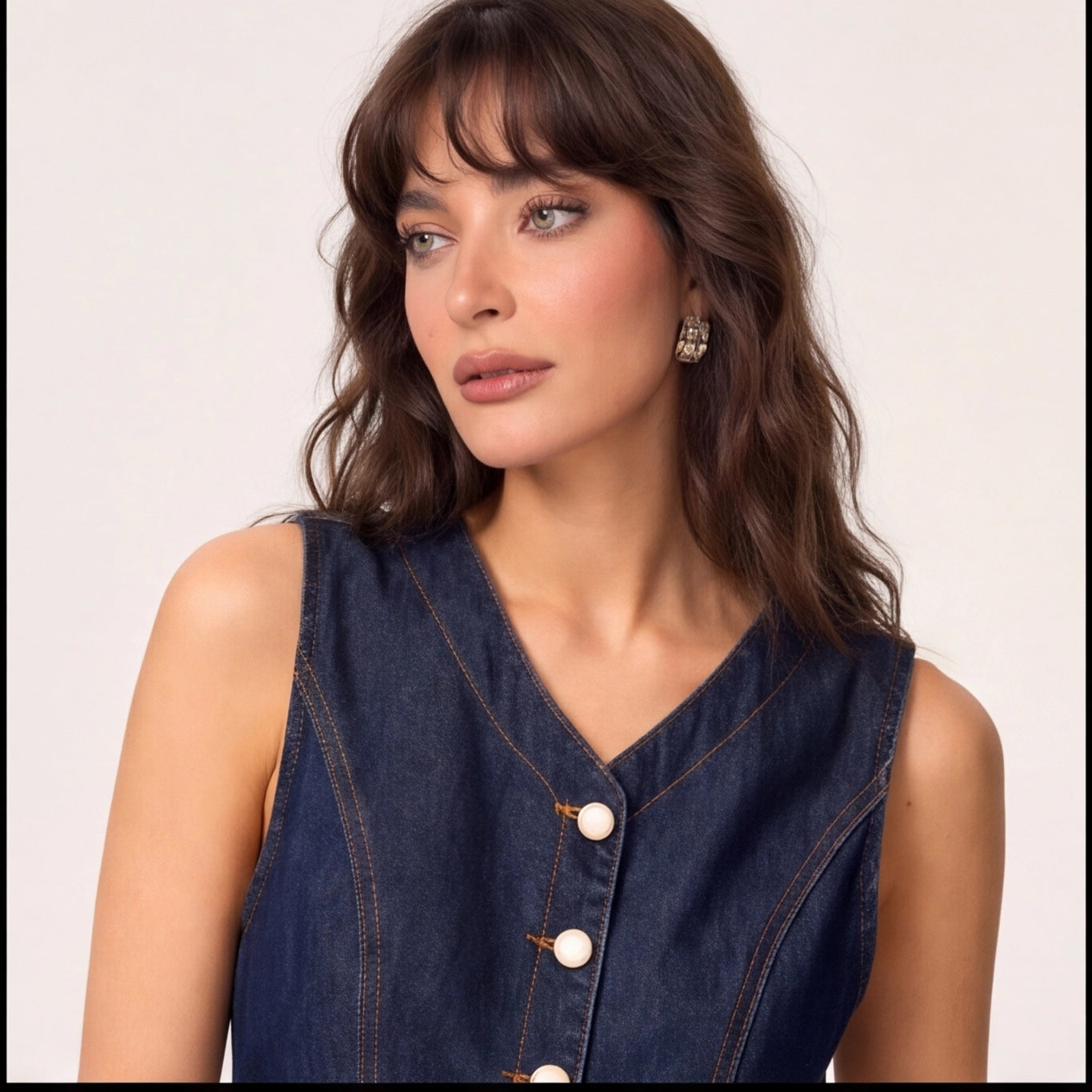 Düğmeli Denim Kolsuz Yelek