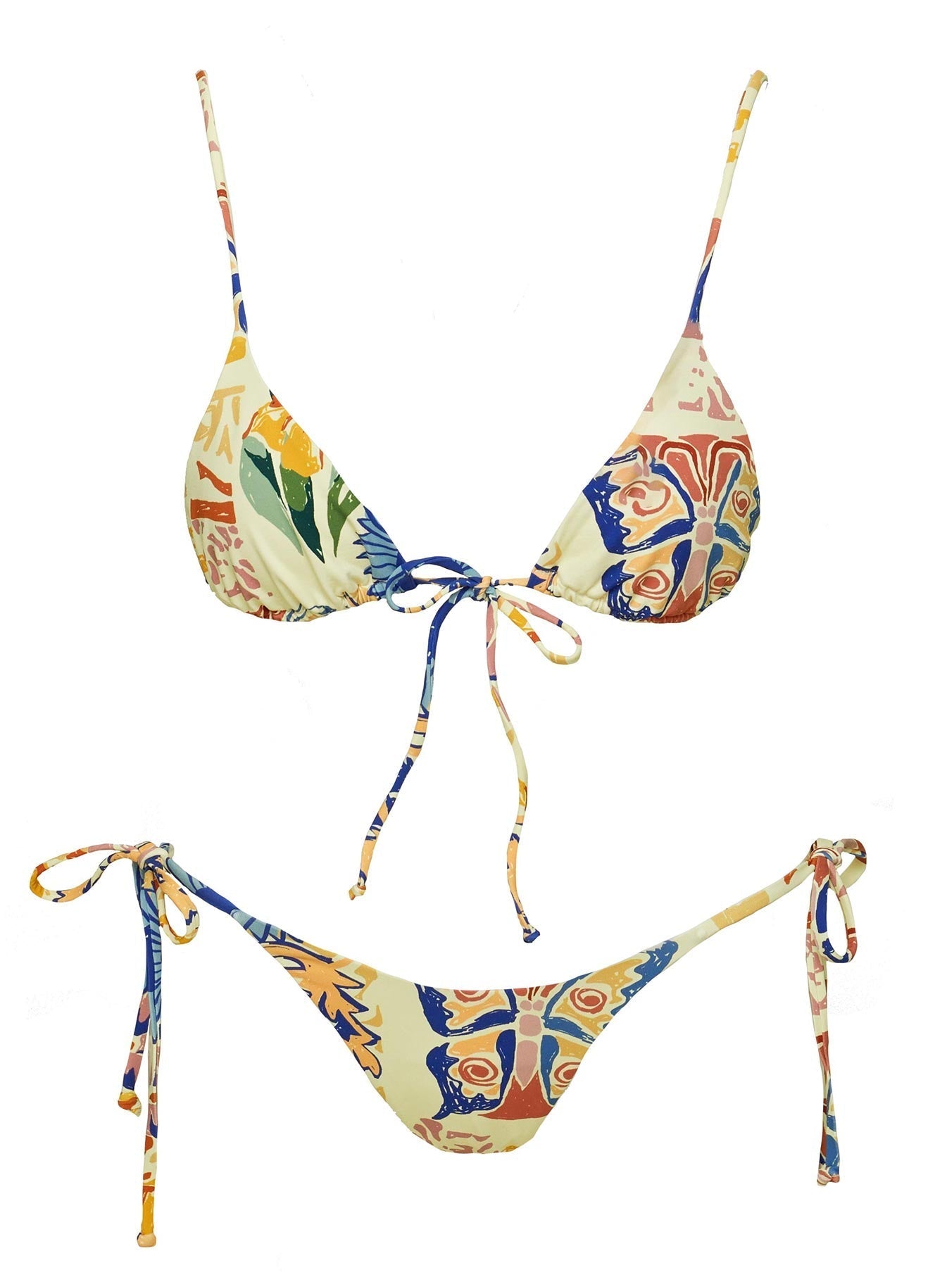 Çok Renkli Ön Bağlamalı Üçgen Bikini Üstü