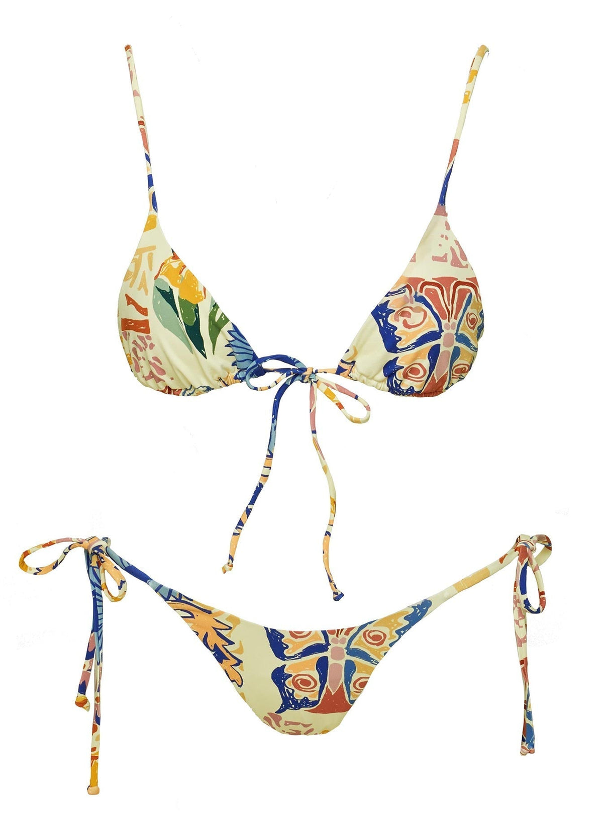 Çok Renkli Ön Bağlamalı Üçgen Bikini Üstü