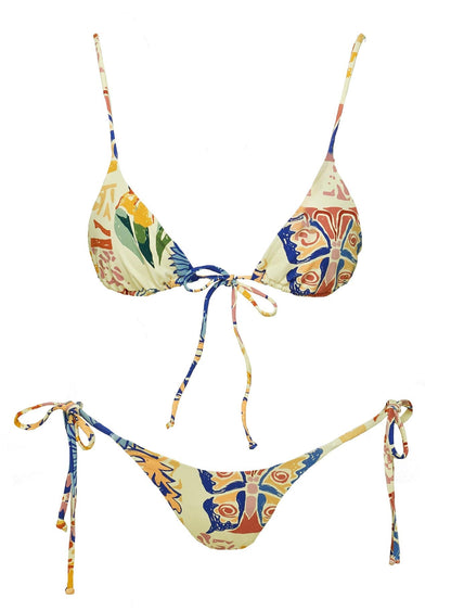 Çok Renkli Ön Bağlamalı Üçgen Bikini Üstü