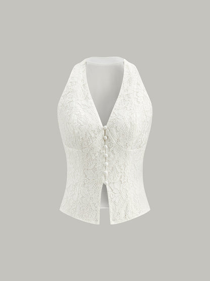 Düğme Detaylı Dantelli Halter Üst
