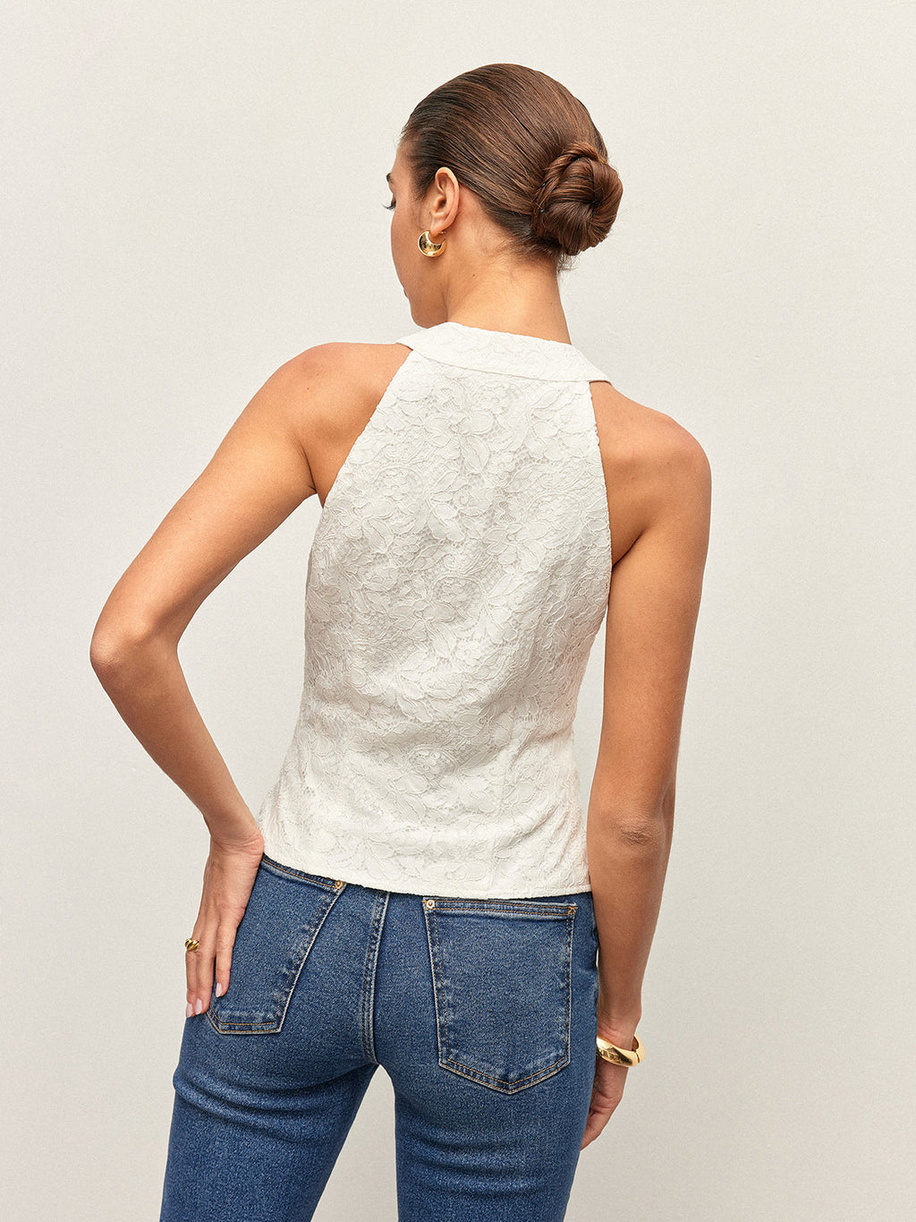 Düğme Detaylı Dantelli Halter Üst