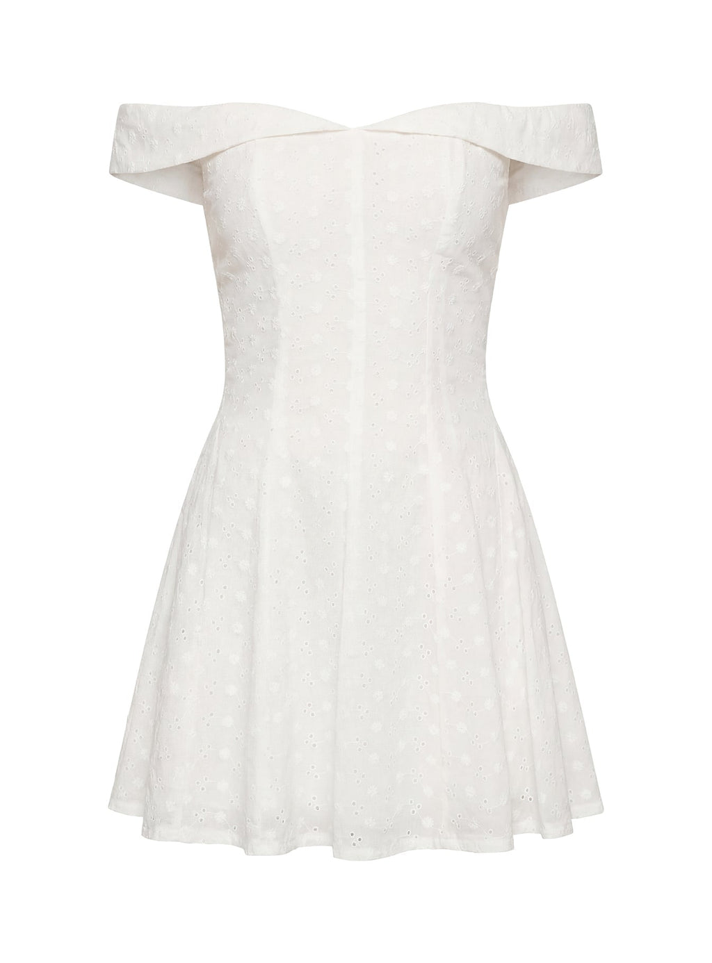Beyaz Broderie Omuzları Açık Mini Elbise