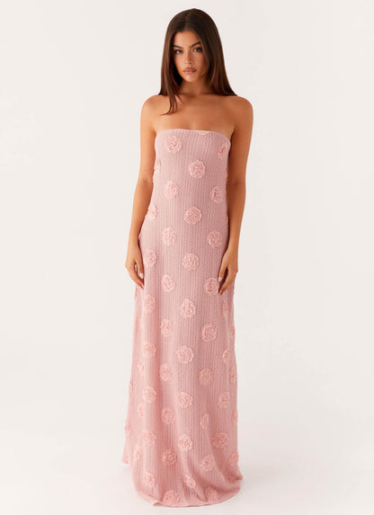 Pembe Straplez Maxi Elbise