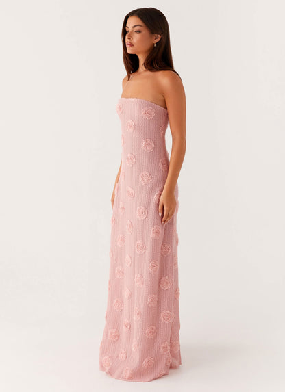 Pembe Straplez Maxi Elbise