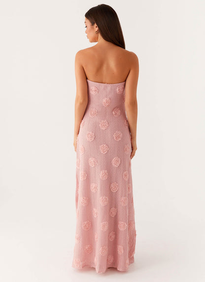 Pembe Straplez Maxi Elbise