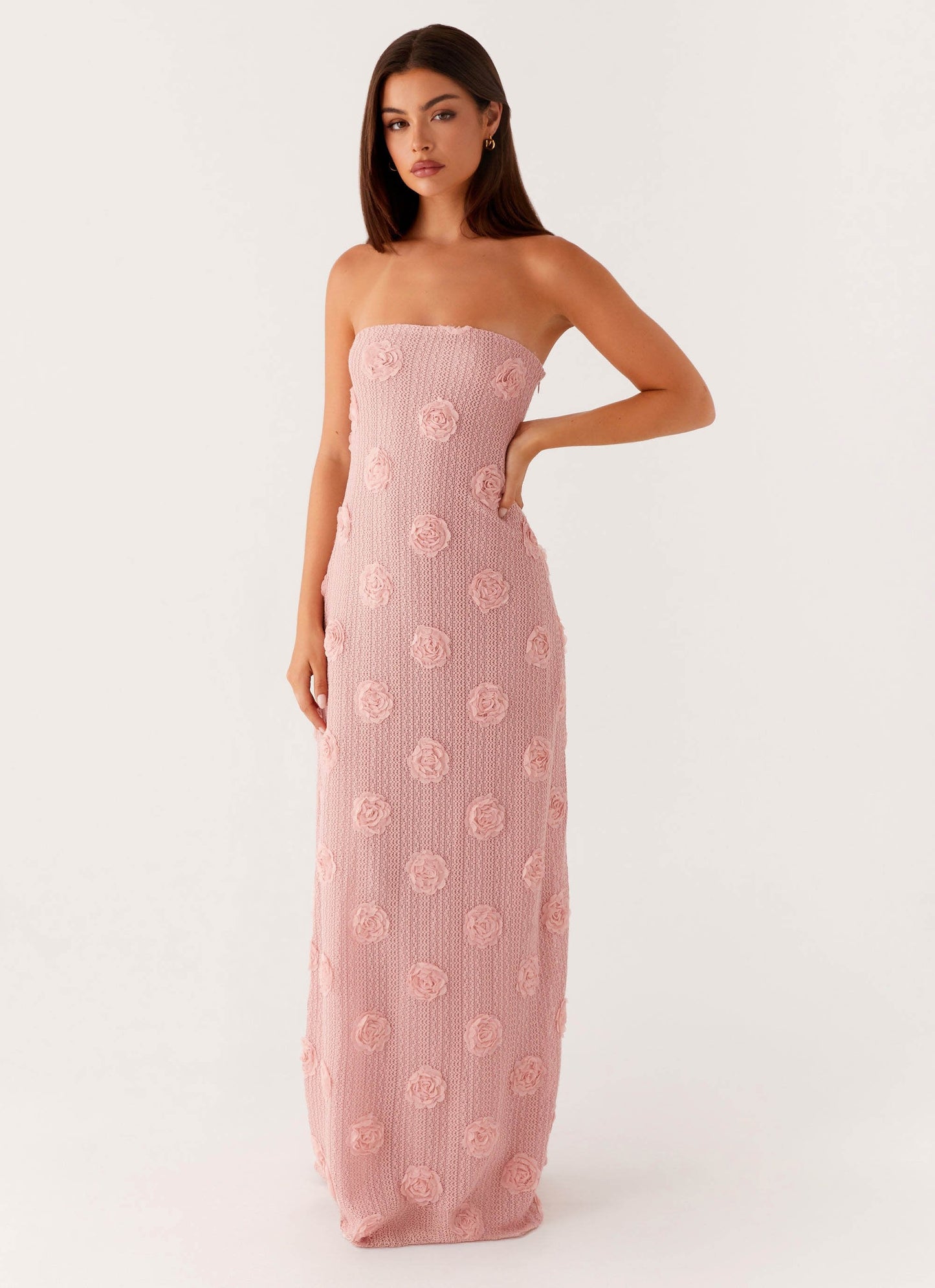 Pembe Straplez Maxi Elbise