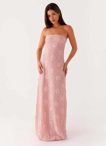 Pembe Straplez Maxi Elbise