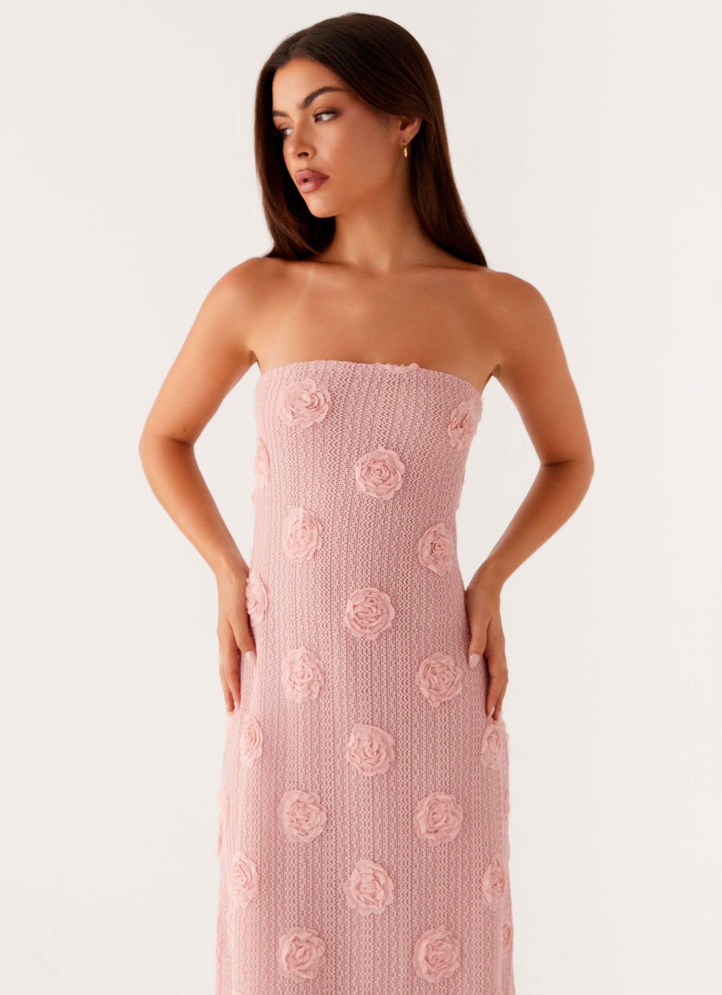 Pembe Straplez Maxi Elbise
