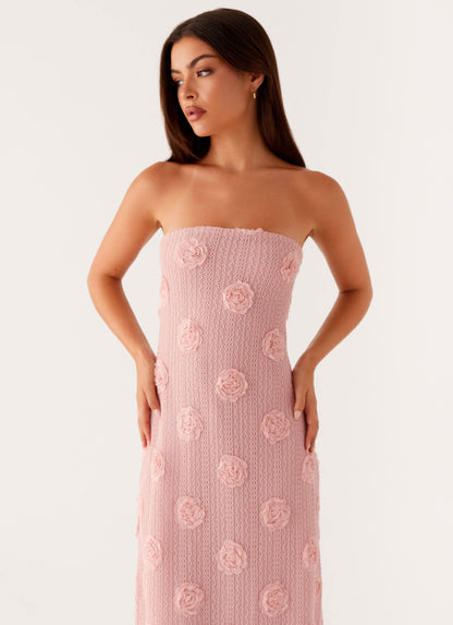 Pembe Straplez Maxi Elbise
