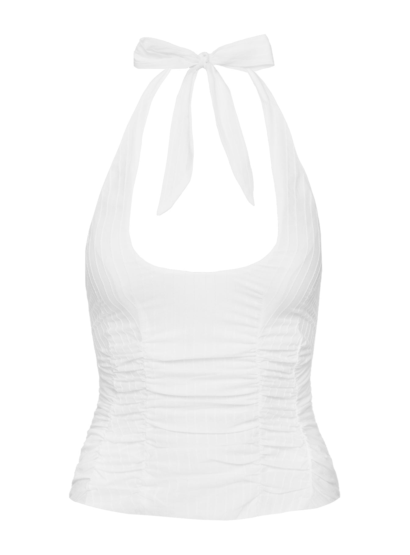 Beyaz Büzgü Detaylı Halter Yaka Top