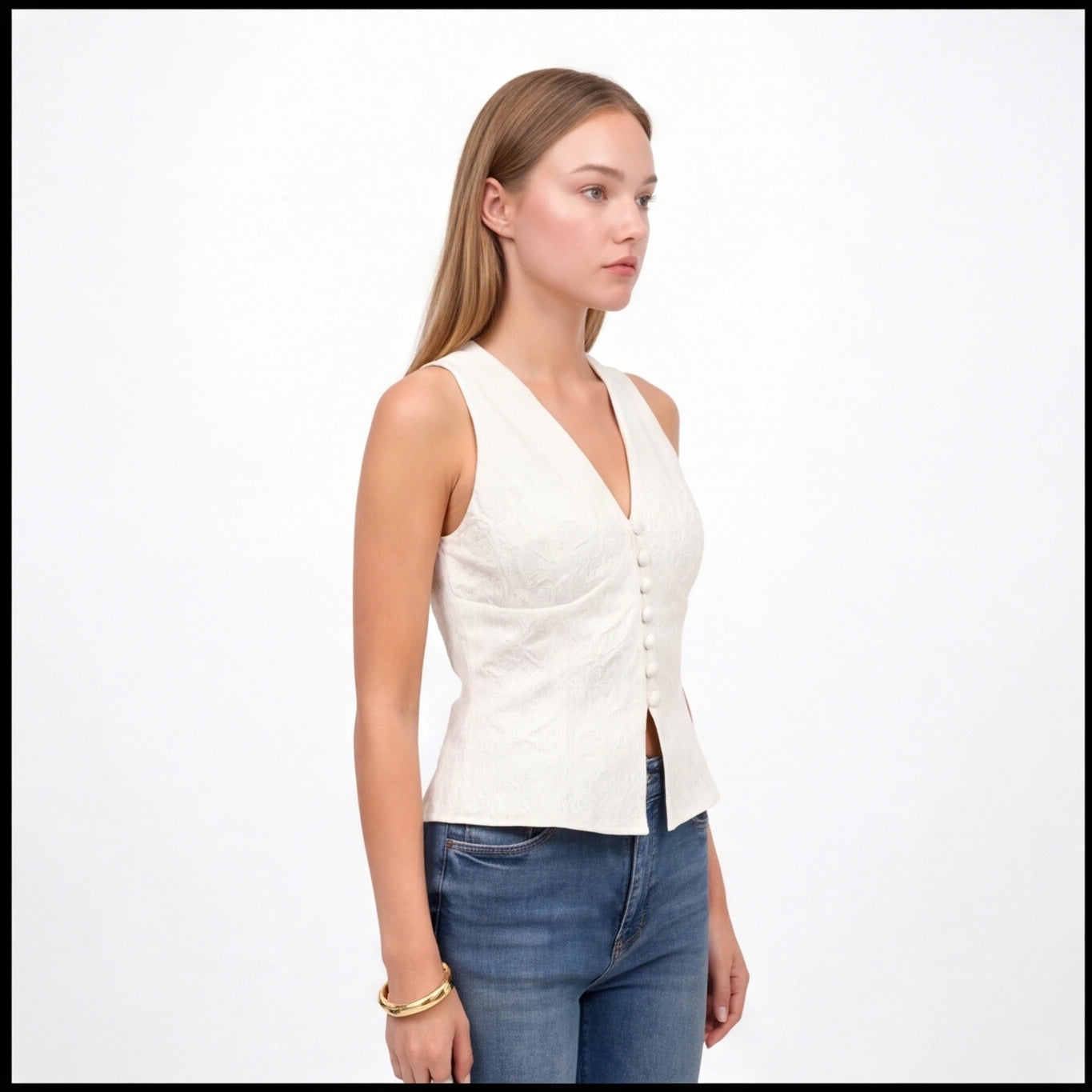 Düğme Detaylı Dantelli Halter Üst
