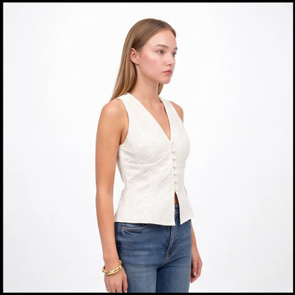 Düğme Detaylı Dantelli Halter Üst